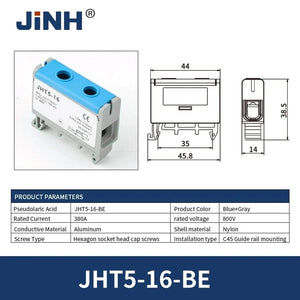 Conversions Tech JHT5-16-1-BE JINH JHT5 16mm² Aluminum Distribution Block Din Rail Cable 1 in Multiple Out Universal Connector Terminal Block Box