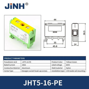 Conversions Tech JHT5-16-1-PE JINH JHT5 16mm² Aluminum Distribution Block Din Rail Cable 1 in Multiple Out Universal Connector Terminal Block Box