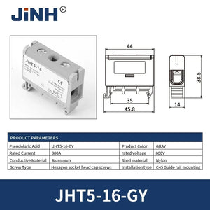 Conversions Tech JHT5-16-1-GY JINH JHT5 16mm² Aluminum Distribution Block Din Rail Cable 1 in Multiple Out Universal Connector Terminal Block Box