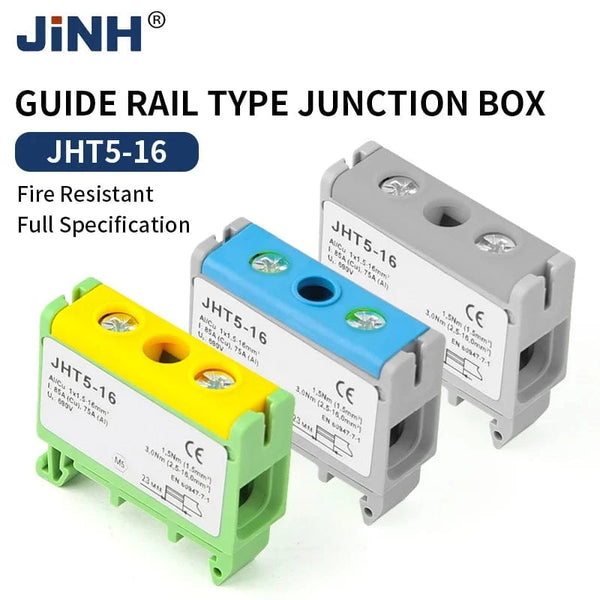 Conversions Tech JINH JHT5 16mm² Aluminum Distribution Block Din Rail Cable 1 in Multiple Out Universal Connector Terminal Block Box