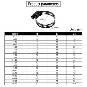 Conversions Tech JUIDINTO 1~5pcs Adjustable Hose Clips Pipe Clamp Black Stainless Steel 6~216mm Worm Gear Hose Clamps for Water Gas Pipes