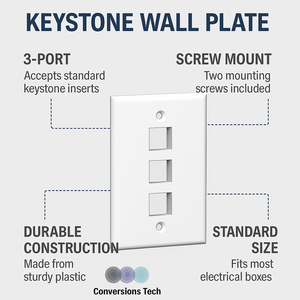 Conversions Technology Keystone Keystone Wall Plate  |  3 Hole,  1-Gang,  White