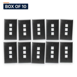Conversions Tech Wall Plates Box of 10 ($1.99 ea) Keystone Wall Plate, 3-Port, 1-Gang, Black | Single Gang Faceplate for Cat6, HDMI, Coax Inserts | 5125-903