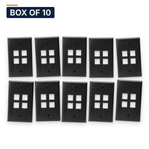 Conversions Tech Wall Plates Box of 10 ($1.99 ea) Keystone Wall Plate, 4-Port, 1-Gang, Black | Single Gang Faceplate for Cat6, HDMI, Coax Inserts | 5125-904