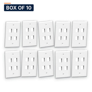 Conversions Tech Wall Plates Box of 10 ($1.99 ea) Keystone Wall Plate, 4-Port, 1-Gang, White | Single Gang Faceplate for Cat6, HDMI, Coax Inserts | 5125-704