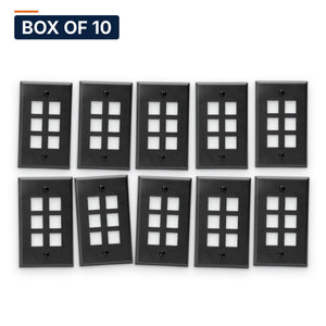 Conversions Tech Wall Plates Box of 10 ($1.99 ea) Keystone Wall Plate, 6-Port, 1-Gang, Black | Single Gang Faceplate for Cat6, HDMI, Coax Inserts | 5125-906