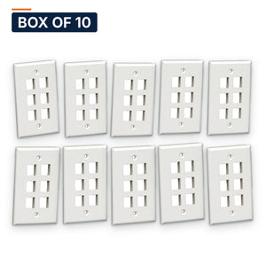 Conversions Tech Wall Plates Box of 10 ($1.99 ea) Keystone Wall Plate, 6-Port, 1-Gang, White | Single Gang Faceplate for Cat6, HDMI, Coax Inserts | 5125-706