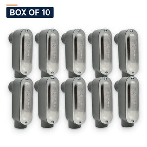 Conversions Tech Electrical > Conduit Fittings > Conduit Bodies Box of 10 ($3.19 ea) LB Conduit Body 1/2 in. Threaded, Rigid/IMC, Copper-Free Aluminum, with Cover & Gasket | 675-30001