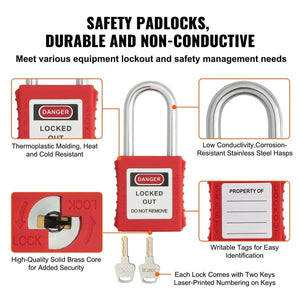Conversions Tech 10 Pieces Lockout Tagout Locks Set, 10 PCS Red Safety Lockout Padlocks, with 2 Keys Per Lock, OSHA Compliant Lockout Locks, Lock Out Tag O