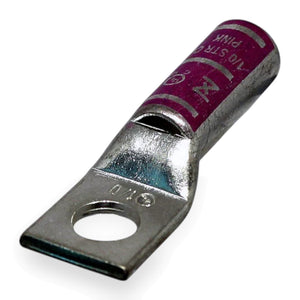 Conversions Tech Compression Lugs Long Barrel Compression Lug, 1-Hole, 1/0 AWG, 3/8 in Stud | Tin-Plated Copper, Chamfered Entry, Die Index 42 Pink, UL 486A 90 C, Flex-Rated | CT-LB1-0-38