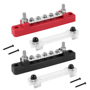 Conversions Tech 5P Black and Red M6 12V Terminal Block Bus Bar 1/4 Inch Stud 150A Electrical Power Distribution Block Bus Bar for Truck Boat Camper RV Caravan