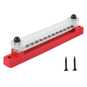 Conversions Tech 12P Red M6 12V Terminal Block Bus Bar 1/4 Inch Stud 150A Electrical Power Distribution Block Bus Bar for Truck Boat Camper RV Caravan