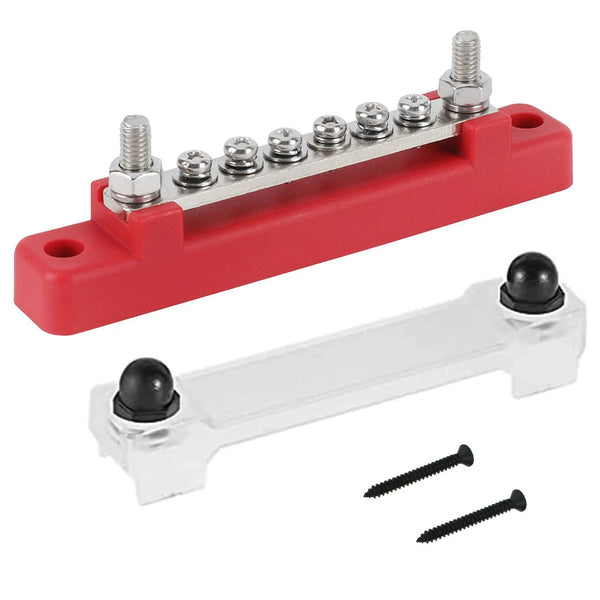 Conversions Tech 6P Red M6 12V Terminal Block Bus Bar 1/4 Inch Stud 150A Electrical Power Distribution Block Bus Bar for Truck Boat Camper RV Caravan