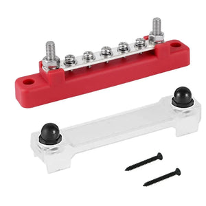 Conversions Tech 5P Red M6 12V Terminal Block Bus Bar 1/4 Inch Stud 150A Electrical Power Distribution Block Bus Bar for Truck Boat Camper RV Caravan