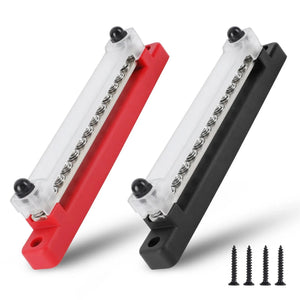 Conversions Tech 12P Black and Red M6 12V Terminal Block Bus Bar 1/4 Inch Stud 150A Electrical Power Distribution Block Bus Bar for Truck Boat Camper RV Caravan