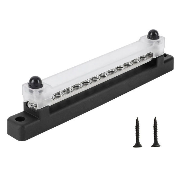 Conversions Tech 12P Black M6 12V Terminal Block Bus Bar 1/4 Inch Stud 150A Electrical Power Distribution Block Bus Bar for Truck Boat Camper RV Caravan