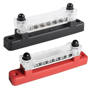 Conversions Tech 6P Black and Red M6 12V Terminal Block Bus Bar 1/4 Inch Stud 150A Electrical Power Distribution Block Bus Bar for Truck Boat Camper RV Caravan