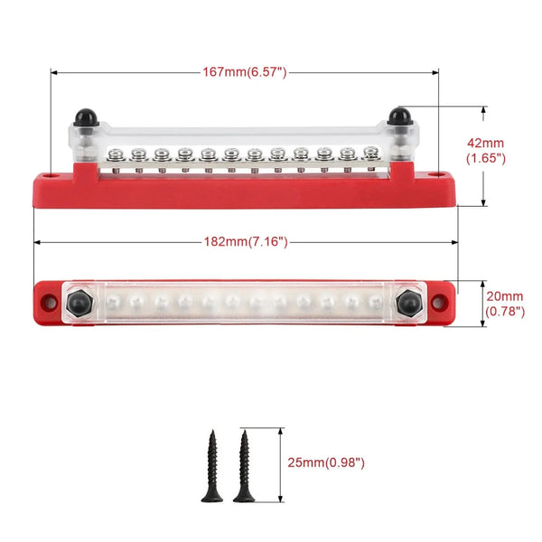 Conversions Tech M6 12V Terminal Block Bus Bar 1/4 Inch Stud 150A Electrical Power Distribution Block Bus Bar for Truck Boat Camper RV Caravan