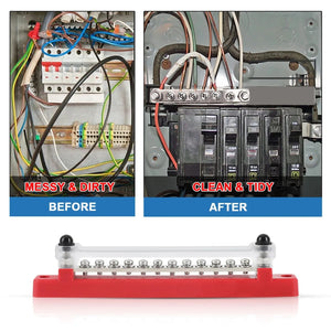 Conversions Tech M6 12V Terminal Block Bus Bar 1/4 Inch Stud 150A Electrical Power Distribution Block Bus Bar for Truck Boat Camper RV Caravan