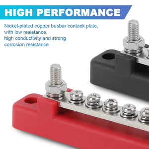 Conversions Tech M6 12V Terminal Block Bus Bar 1/4 Inch Stud 150A Electrical Power Distribution Block Bus Bar for Truck Boat Camper RV Caravan