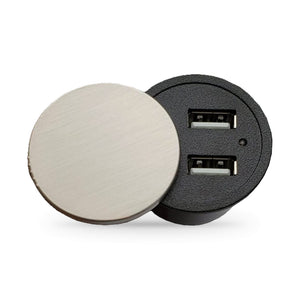 Conversions Tech Power Products Mini Hideaway USB Charger, Slide Lid, Brushed Nickel | 2 USB-A 2.4 A, 5 V USB Input | 1666-019