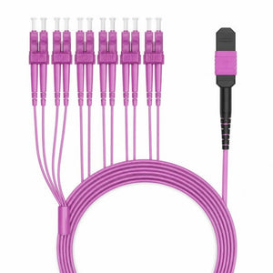 Conversions Tech Fiber Optic MPO to LC Fiber Trunk Cable, OM4 12-Fiber | 40G/100G Multimode Breakout, Type B, LSZH | 1–100 m