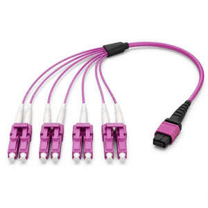 Conversions Tech Fiber Optic MPO to LC Fiber Trunk Cable, OM4 8-Fiber | 40G/100G Multimode Breakout, Type B, LSZH | 1–100 m