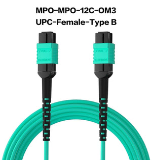 Conversions Tech MPO to MPO/LC Fiber Optic Cable OM3/OM4/OM5 8/12Core Multi-Mode Patch Trunk Jumper Cord 40Gb/100Gb Female Type B UPC LSZH Jacket