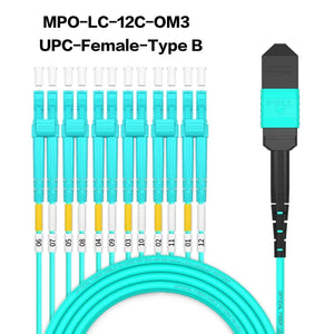 Conversions Tech MPO to MPO/LC Fiber Optic Cable OM3/OM4/OM5 8/12Core Multi-Mode Patch Trunk Jumper Cord 40Gb/100Gb Female Type B UPC LSZH Jacket