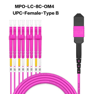 Conversions Tech MPO to MPO/LC Fiber Optic Cable OM3/OM4/OM5 8/12Core Multi-Mode Patch Trunk Jumper Cord 40Gb/100Gb Female Type B UPC LSZH Jacket