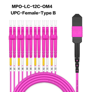 Conversions Tech MPO to MPO/LC Fiber Optic Cable OM3/OM4/OM5 8/12Core Multi-Mode Patch Trunk Jumper Cord 40Gb/100Gb Female Type B UPC LSZH Jacket