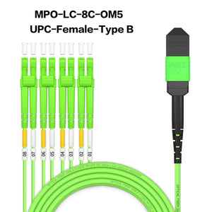 Conversions Tech MPO to MPO/LC Fiber Optic Cable OM3/OM4/OM5 8/12Core Multi-Mode Patch Trunk Jumper Cord 40Gb/100Gb Female Type B UPC LSZH Jacket