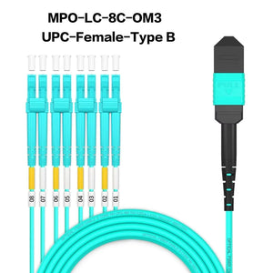 Conversions Tech MPO to MPO/LC Fiber Optic Cable OM3/OM4/OM5 8/12Core Multi-Mode Patch Trunk Jumper Cord 40Gb/100Gb Female Type B UPC LSZH Jacket