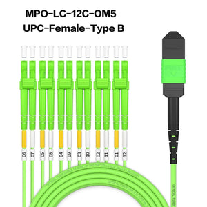 Conversions Tech MPO to MPO/LC Fiber Optic Cable OM3/OM4/OM5 8/12Core Multi-Mode Patch Trunk Jumper Cord 40Gb/100Gb Female Type B UPC LSZH Jacket