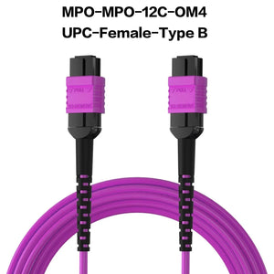 Conversions Tech MPO-MPO-OM4-12Core / CHINA / 3M MPO to MPO/LC Fiber Optic Cable OM3/OM4/OM5 8/12Core Multi-Mode Patch Trunk Jumper Cord 40Gb/100Gb Female Type B UPC LSZH Jacket
