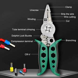 Conversions Tech Green ♥♥♥Multi-functional Electrician's Pliers,Wire Stripping Pliers,Terminal Crimping Pliers Hand Tools