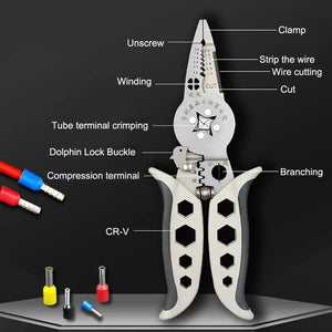 Conversions Tech Gray ♥♥♥Multi-functional Electrician's Pliers,Wire Stripping Pliers,Terminal Crimping Pliers Hand Tools