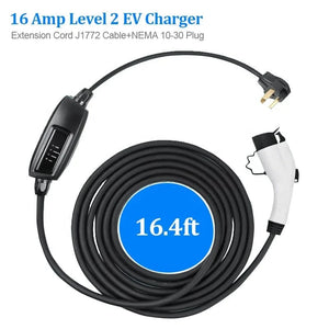 Conversions Tech Black / EU NEMA 10-30 Level 2 EV Charger  240V 16 Amp with 6.4 ft Extension Cord  Compatible with J1772 EVs