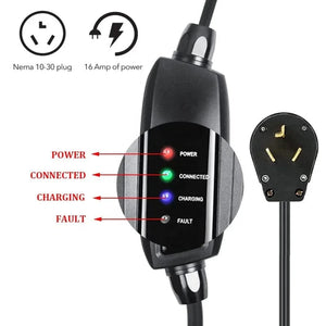 Conversions Tech Black / EU NEMA 10-30 Level 2 EV Charger  240V 16 Amp with 6.4 ft Extension Cord  Compatible with J1772 EVs