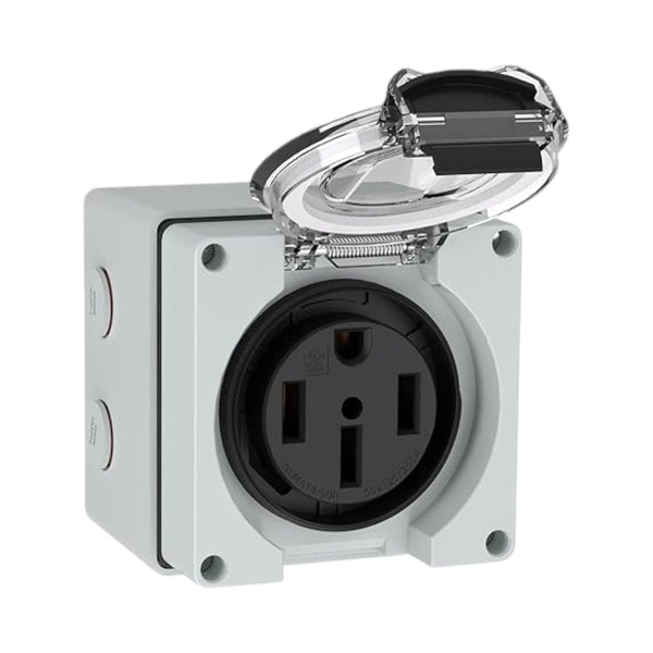 Conversions Technology NEMA 14-50R Receptacle with Protective Box for EVs, RVs, generators, and welding machines.