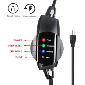 Conversions Tech Black / EU NEMA 5-15 Level 1 EV Charger 110V 16 Amp with 21 ft Extension Cord  Compatible with J1772 EVs