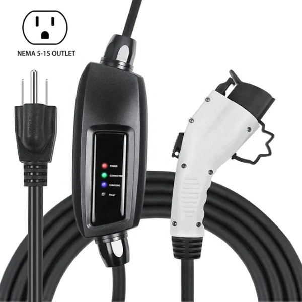 Conversions Tech Black / EU NEMA 5-15 Level 1 EV Charger 110V 16 Amp with 21 ft Extension Cord  Compatible with J1772 EVs
