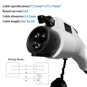 Conversions Tech Black / EU NEMA 5-15 Level 1 EV Charger 110V 16 Amp with 21 ft Extension Cord  Compatible with J1772 EVs