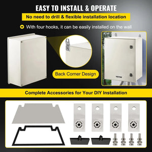 Conversions Tech 24 x 20 x 9 inch NEMA Steel Enclosure, 24 x 20 x 9\'\' NEMA 4X Fiberglass Electrical Box, IP66 Waterproof & Dustproof, Outdoor/Indoor Electrical