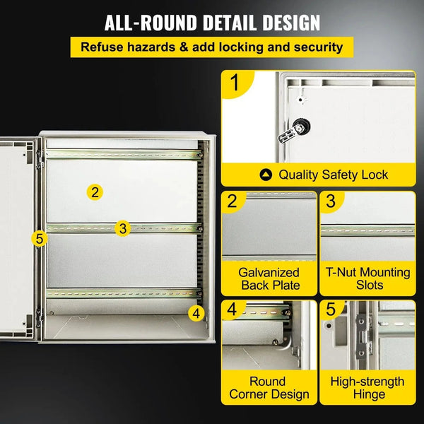 Conversions Tech 24 x 20 x 9 inch NEMA Steel Enclosure, 24 x 20 x 9\'\' NEMA 4X Fiberglass Electrical Box, IP66 Waterproof & Dustproof, Outdoor/Indoor Electrical