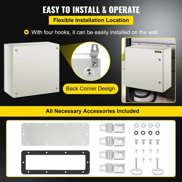 Conversions Tech Default NEMA Steel Enclosure, 24 x 24 x 12'' NEMA 4X Steel Electrical Box, IP66 Waterproof & Dustproof, Outdoor/Indoor Electrical Juncti