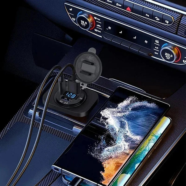 Conversions Tech NEW 96W Dual PD Dual QC 3.0 USB Car Charger with Voltmeter Socket Power Outlet Adapter Waterproof for 12V/24V Car Boat Hot Sale