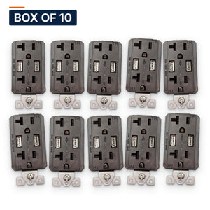 Theta® Hardware > Power & Electrical Supplies > Power Outlets & Sockets Box of 10 ($11.89 ea) Outlet, 20 A Tamper-Resistant with 2 USB-A Ports | Decorator, Black