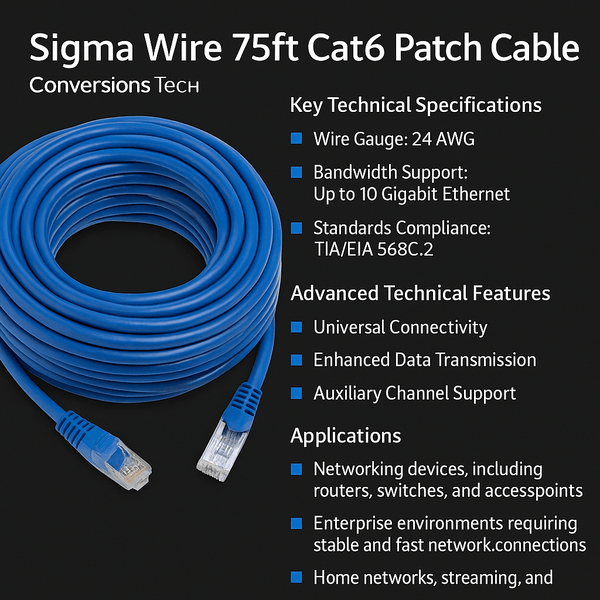 Sigma Wire & Cable Network Patch Cables Patch Cord  |  Cat6,  Snagless,  Blue  75ft