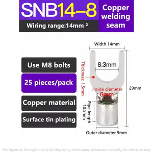 Conversions Tech SNB14-8 (25 pieces) Phoenix Snb1.25-3/4/5/6/8 Automotive Terminal Block Copper Wire Lug Connector Fork-Shaped U-Shaped Cold-Pressed Copper National